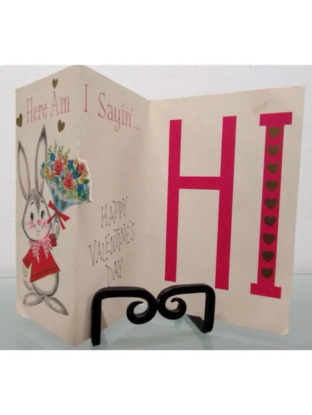 Valentines Day Card HERE AM SAYIN'... HI Bunny Valentine Rust Craft VINTAGE 60s